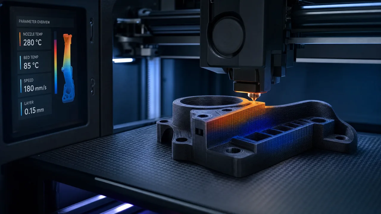 Professioneller 3D-Drucker mit präzise gefertigtem Maschinenbauteil